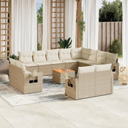 13-piece Lounge Set with cushions poly rattan beige