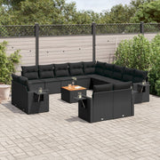 14-piece Lounge Set with Cushions, Polyrattan Black