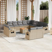 14-piece Lounge Set with Cushions Poly Rattan Beige