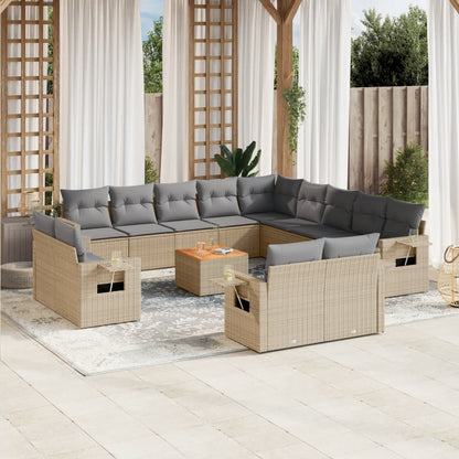 14-Delige Loungeset Met Kussens Poly Rattan Beige