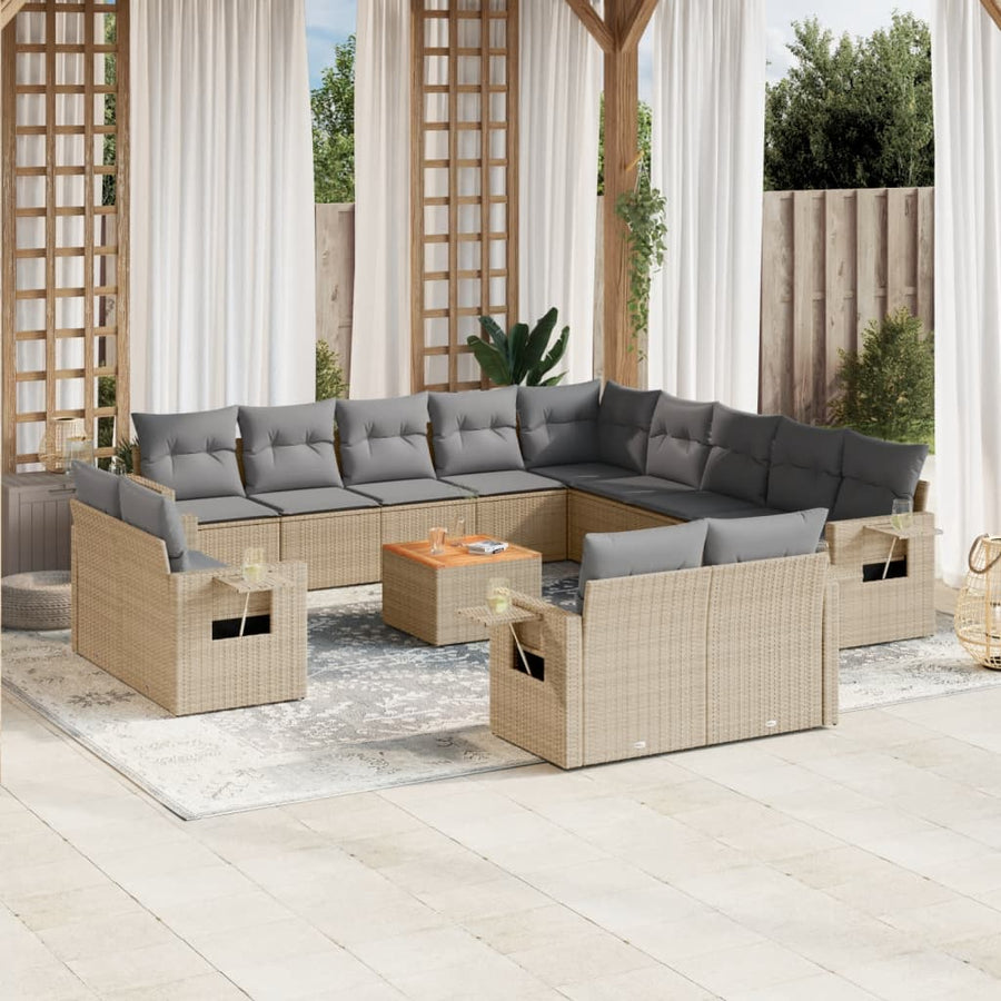 14-Delige Loungeset Met Kussens Poly Rattan Beige