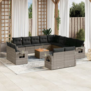 Loungeset 14-delig poly rattan grijs