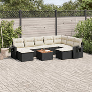 10-piece Loungeset with Cushions Poly Rattan Black