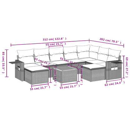 10-Delige Loungeset Met Kussens Poly Rattan Beige