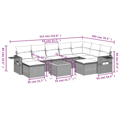 10-Delige Loungeset Met Kussens Poly Rattan Beige