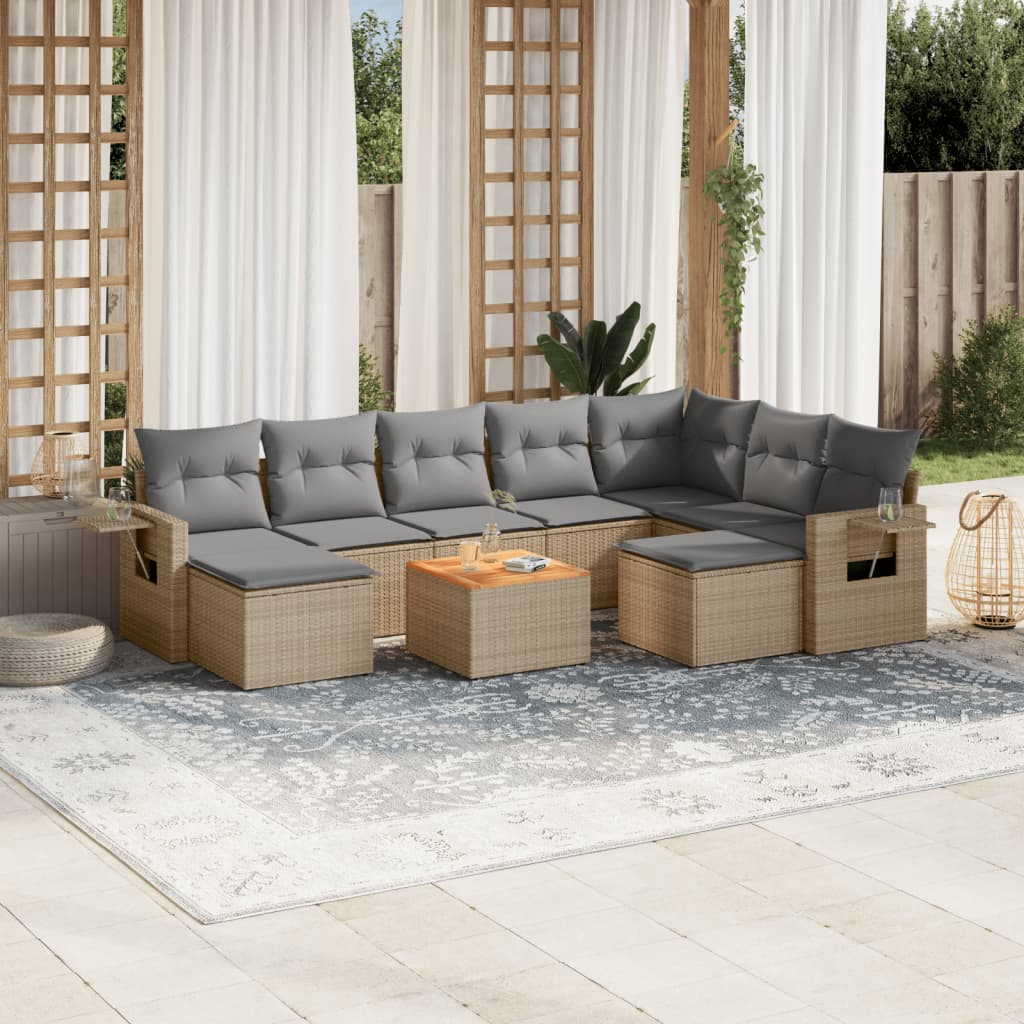 10-Delige Loungeset Met Kussens Poly Rattan Beige