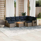 10-piece garden lounge set with cushions, grey poly rattan