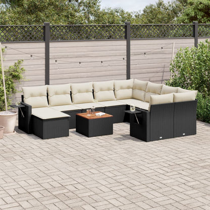 11-Delige Loungeset Met Kussens Poly Rattan Zwart