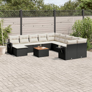 Loungeset poly rattan zwart 12-delig