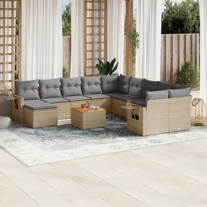 12-Delige Loungeset Met Kussens Poly Rattan Beige