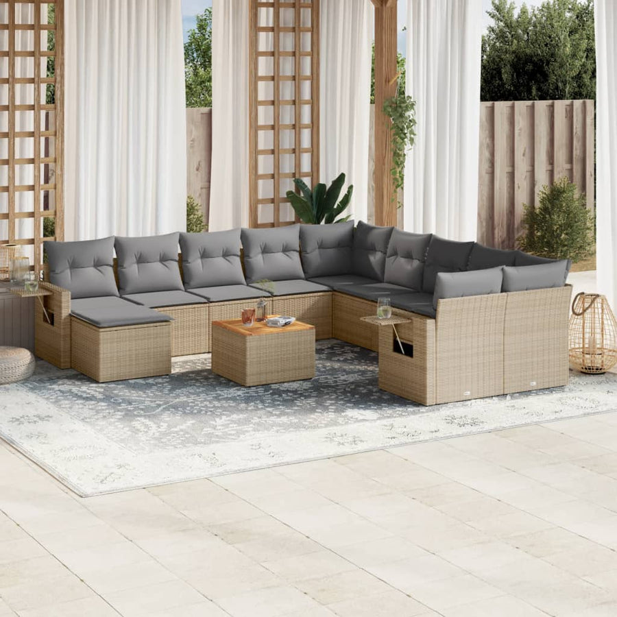 12-Delige Loungeset Met Kussens Poly Rattan Beige