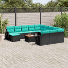 13-piece garden sofa set with cushions in black poly rattan
