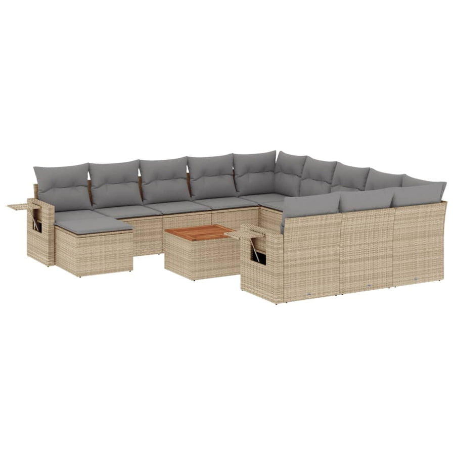 13-Delige Loungeset Met Kussens Poly Rattan Beige