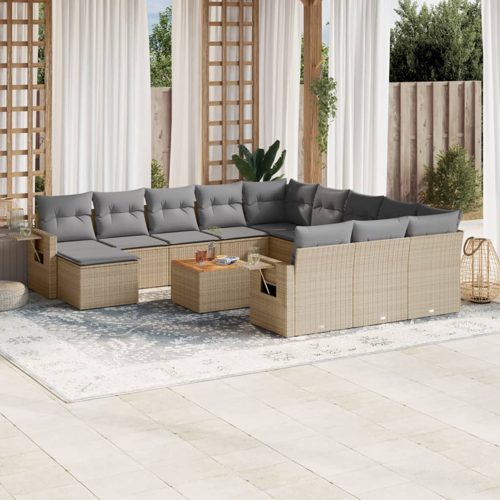 13-Delige Loungeset Met Kussens Poly Rattan Beige