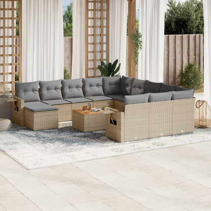 13-Delige Loungeset Met Kussens Poly Rattan Beige