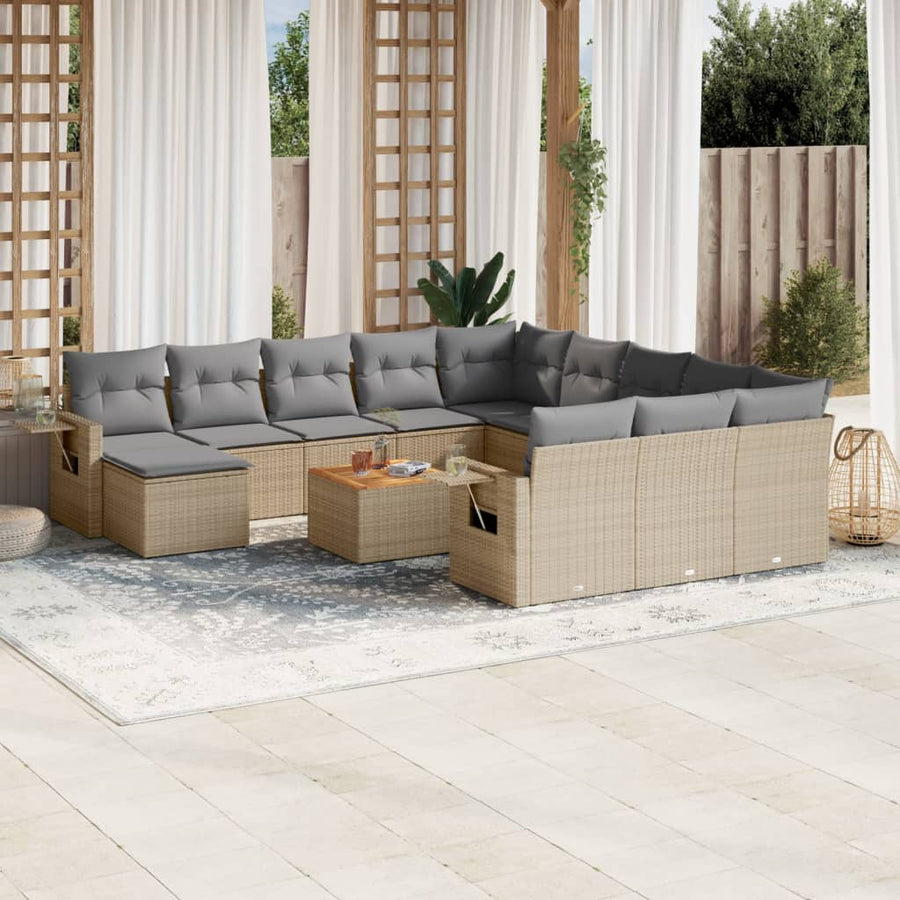13-Delige Loungeset Met Kussens Poly Rattan Beige
