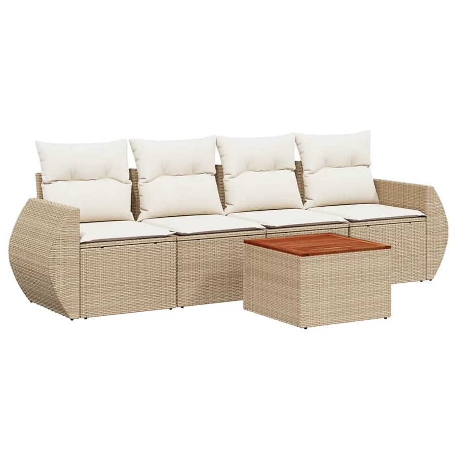 5-delige Loungeset met kussens poly rattan beige