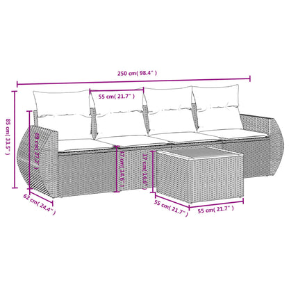 5-delige Loungeset met kussens poly rattan beige