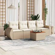 Loungeset poly rattan 5-delig beige acaciahout tafel