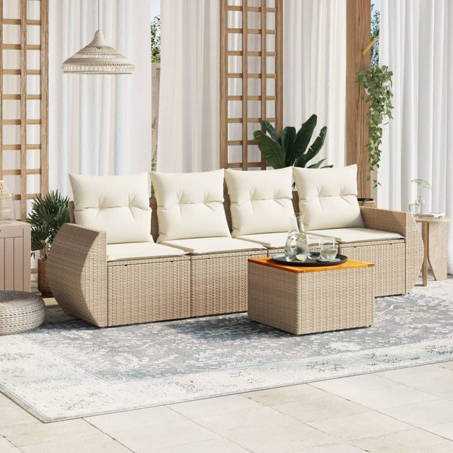 5-Delige Loungeset Met Kussens Poly Rattan Beige