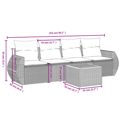 5-Delige Loungeset Met Kussens Poly Rattan Beige