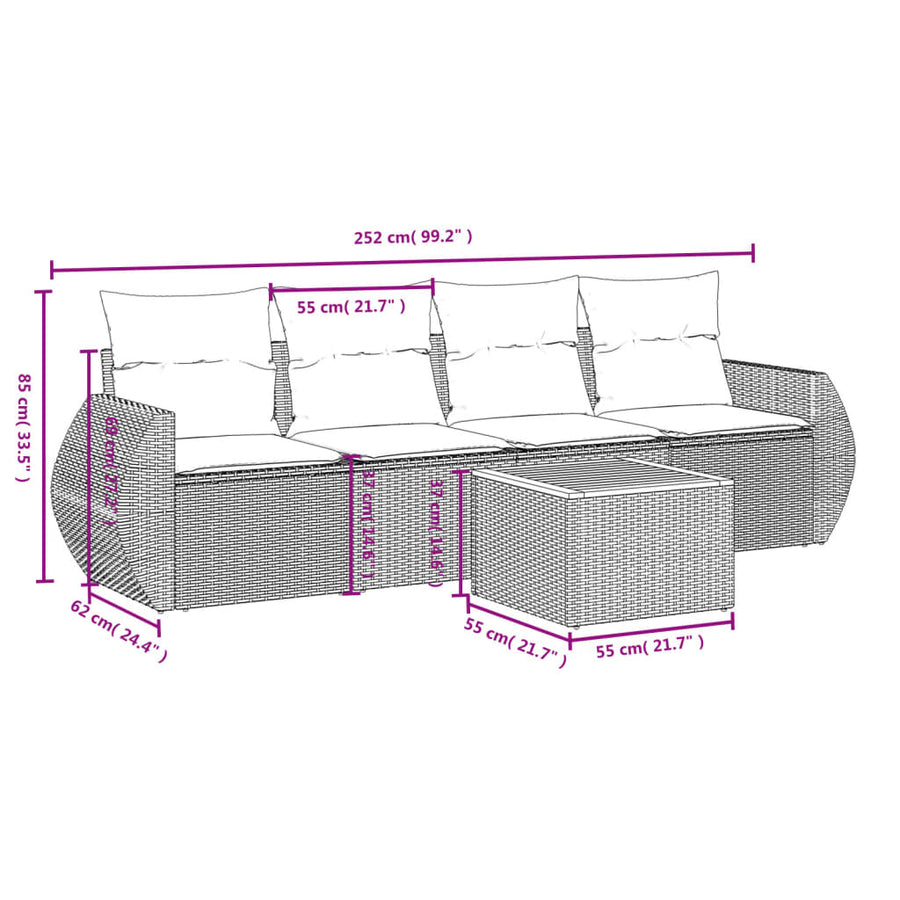 5-Delige Loungeset Met Kussens Poly Rattan Beige
