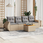 5-piece Lounge Set with Cushions Poly Rattan Beige