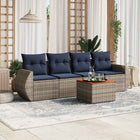 5-piece garden sofa set with cushions, grey poly rattan