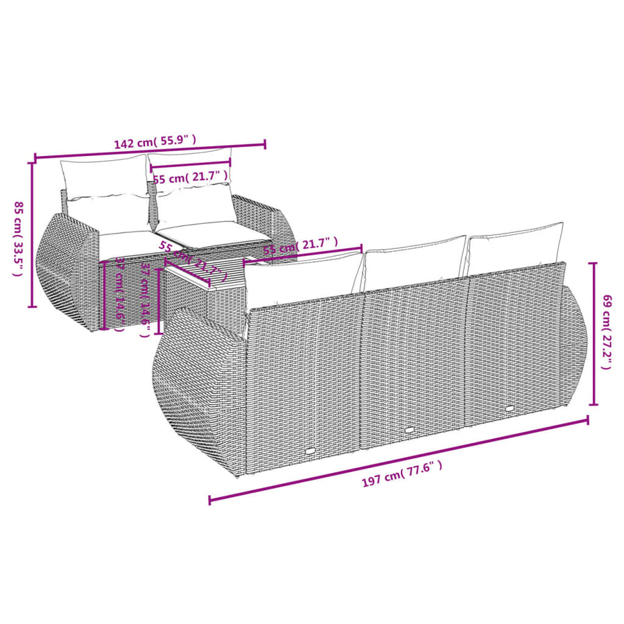6-Delige Loungeset Met Kussens Poly Rattan Zwart