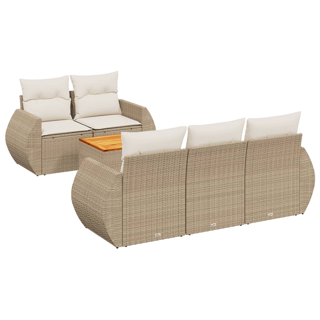 6-Delige Loungeset Met Kussens Poly Rattan Beige