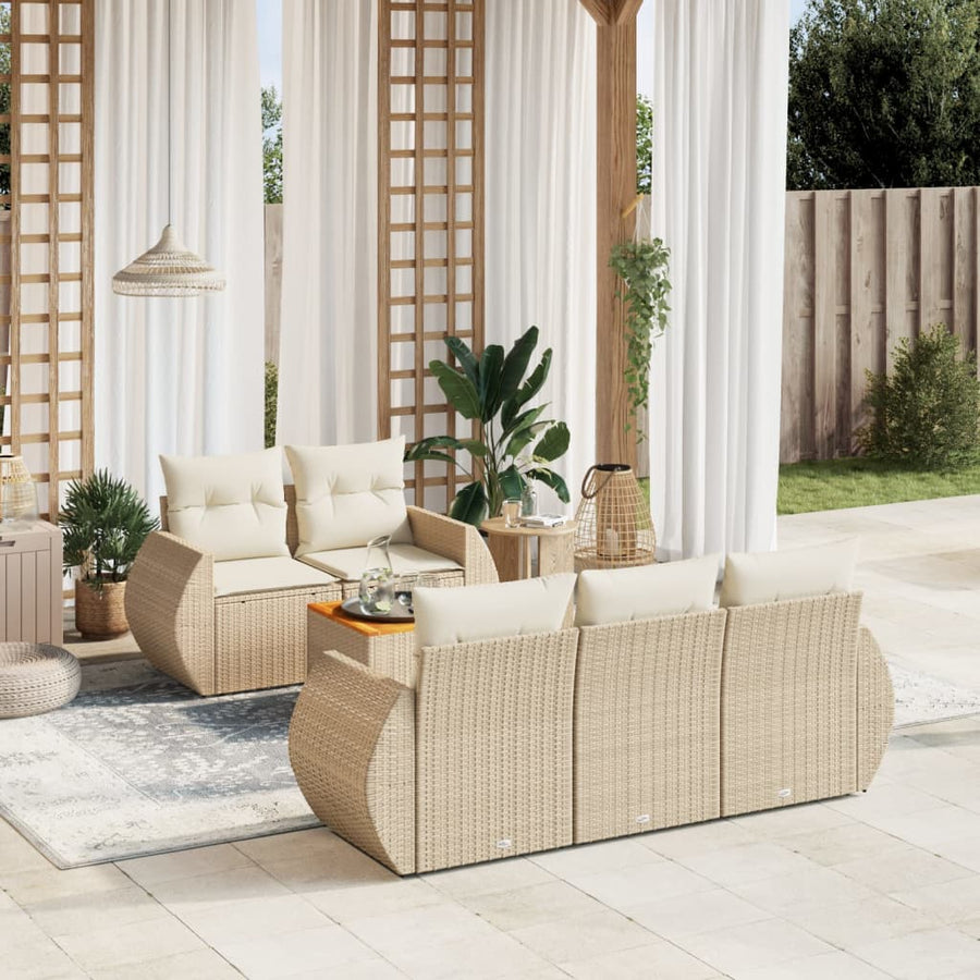 6-Delige Loungeset Met Kussens Poly Rattan Beige