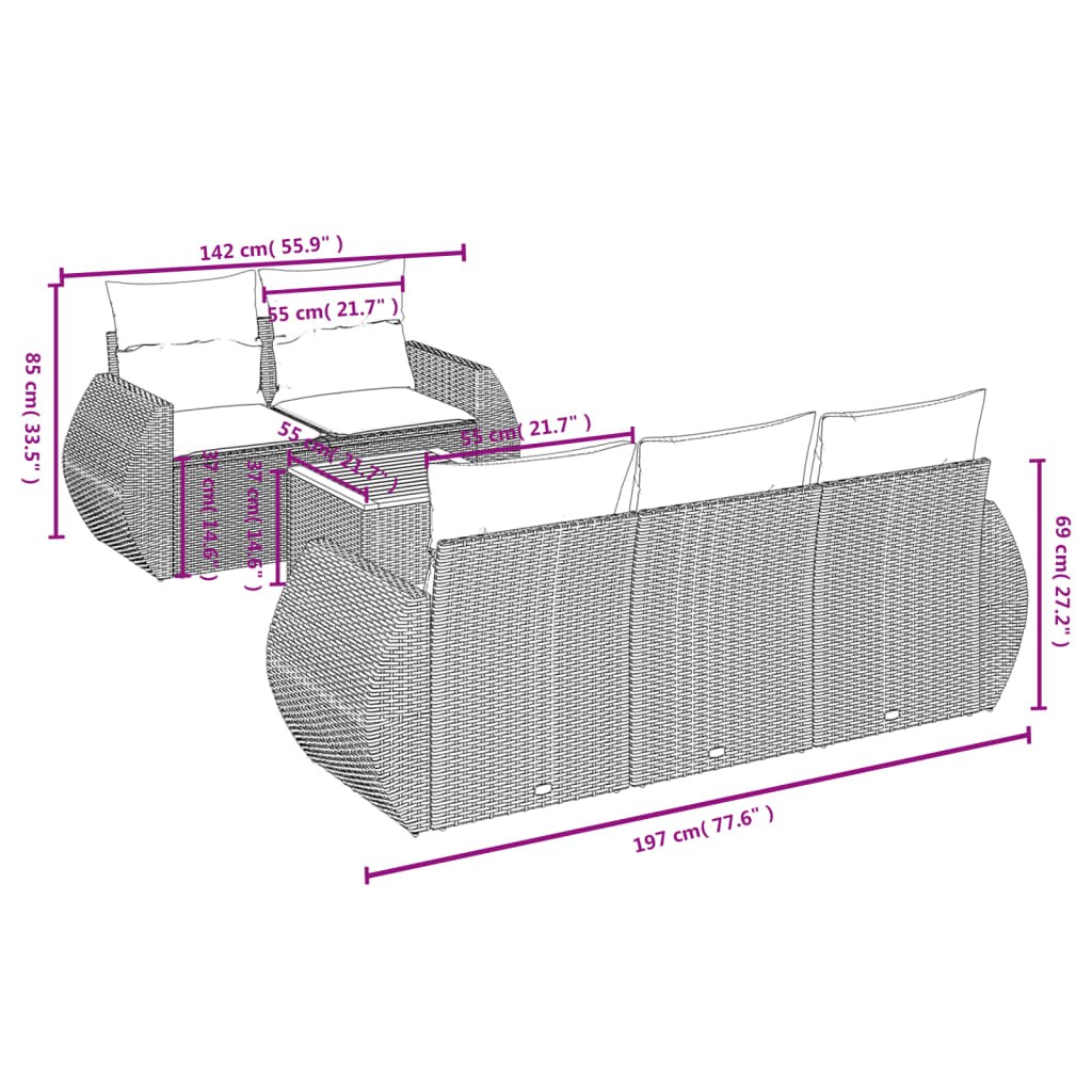 6-Delige Loungeset Met Kussens Poly Rattan Beige