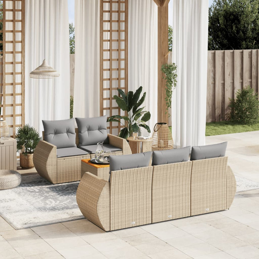 6-Delige Loungeset Met Kussens Poly Rattan Beige