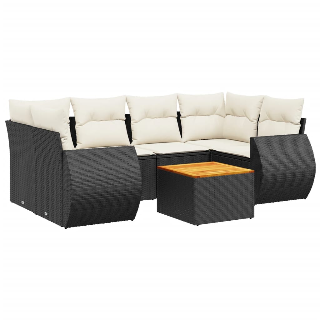 7-Delige Loungeset Met Kussens Poly Rattan Zwart