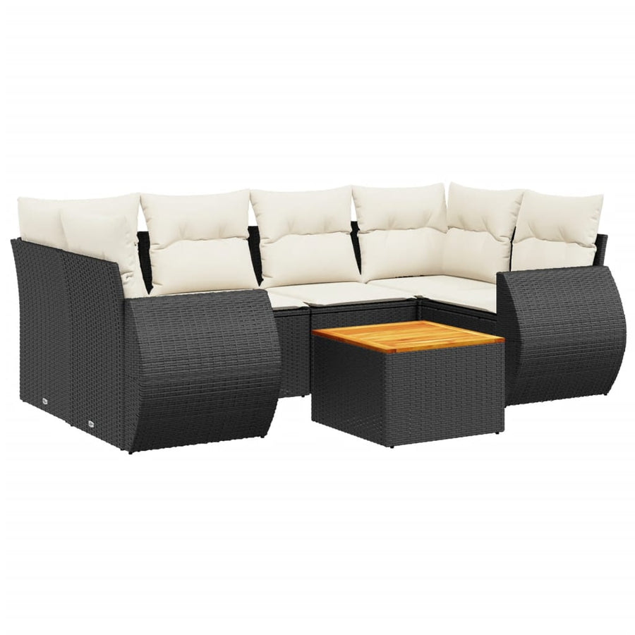 7-Delige Loungeset Met Kussens Poly Rattan Zwart