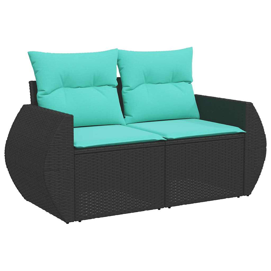 7-delige tuinbankset met kussens van zwart polyrotan
