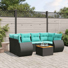 7-piece garden sofa set with cushions in black poly rattan