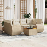 Loungeset 7-delig poly rattan beige acaciahout tafel