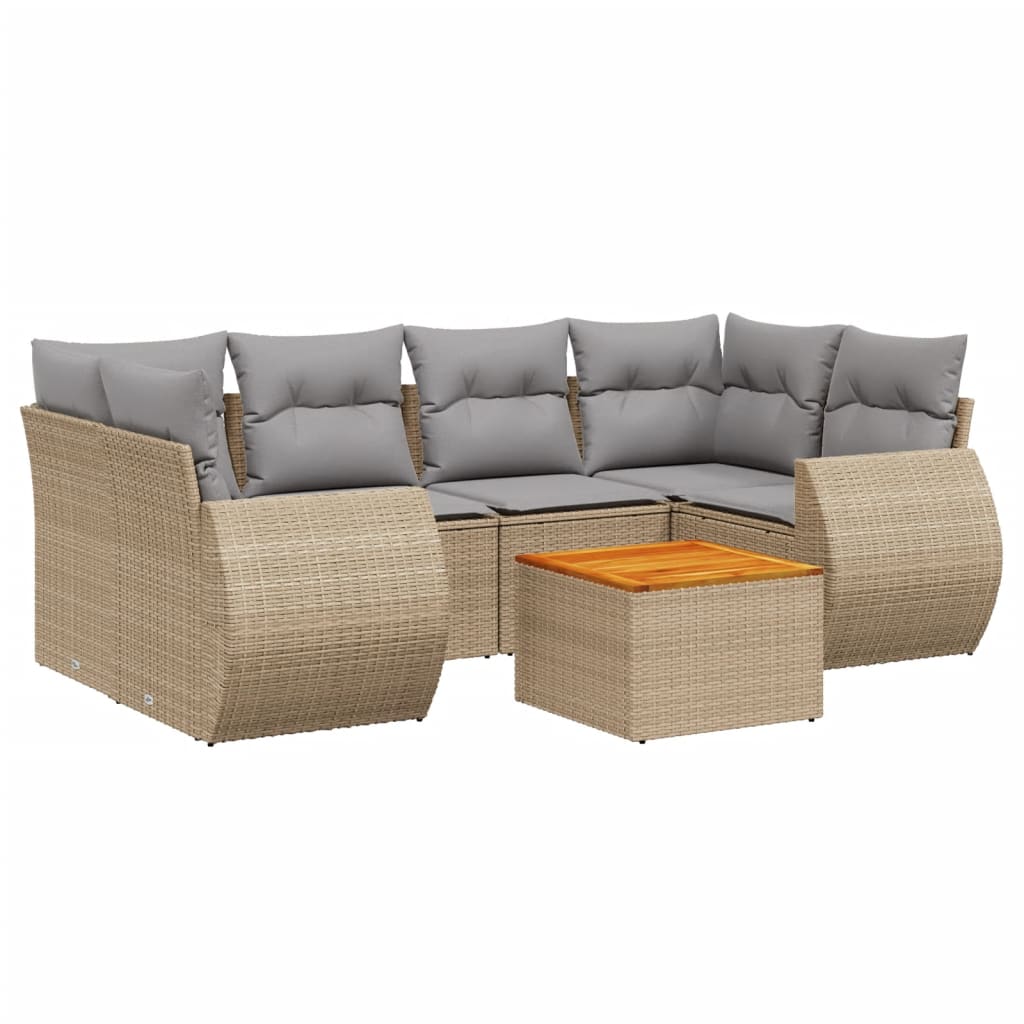 7-Delige Loungeset Met Kussens Poly Rattan Beige