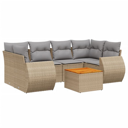 7-Delige Loungeset Met Kussens Poly Rattan Beige