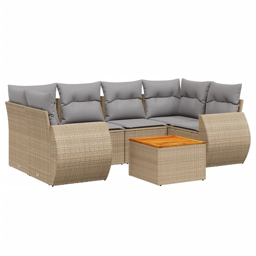 7-Delige Loungeset Met Kussens Poly Rattan Beige