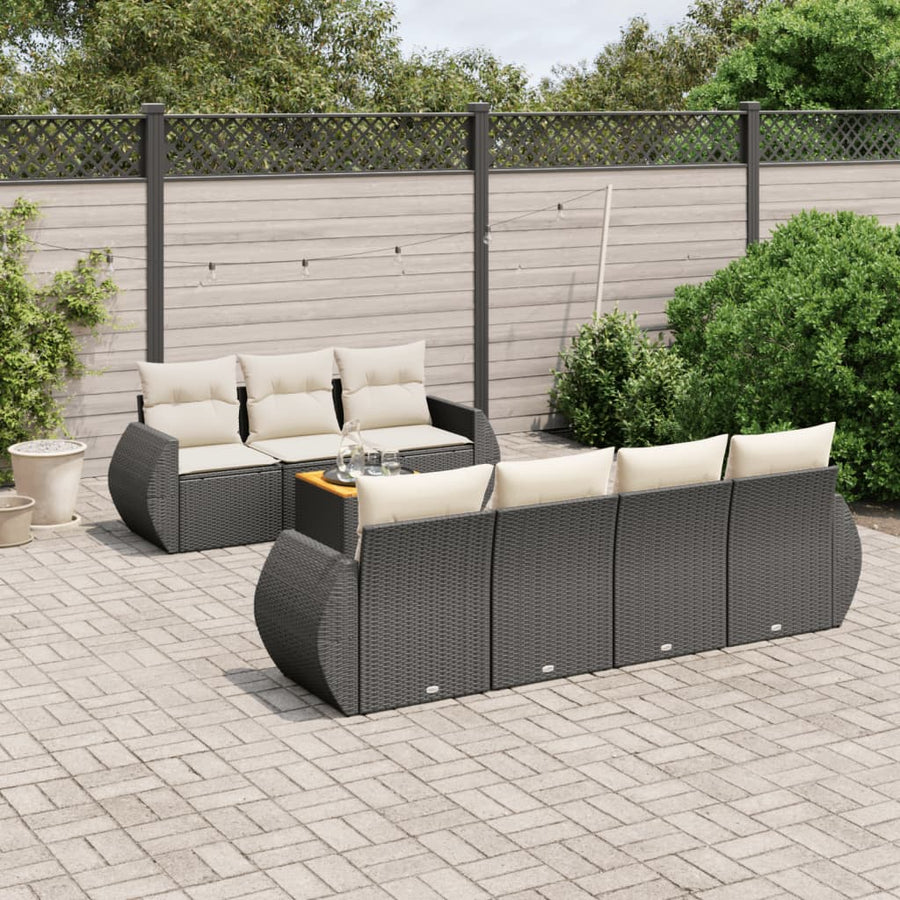 8-Delige Loungeset Met Kussens Poly Rattan Zwart
