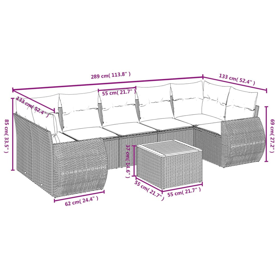 8-Delige Loungeset Met Kussens Poly Rattan Zwart