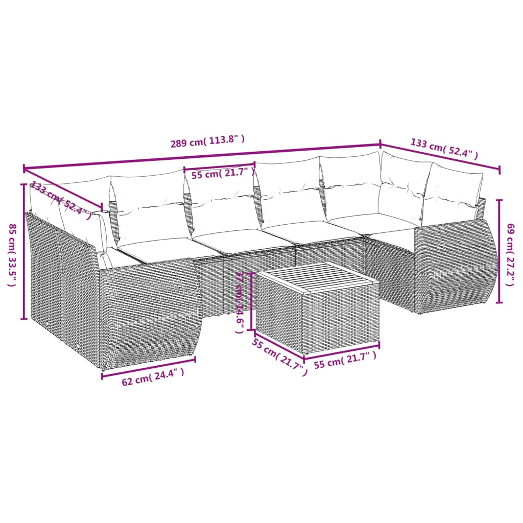 8-Delige Loungeset Met Kussens Poly Rattan Zwart