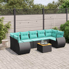 8-piece garden lounge set with cushions, black poly rattan