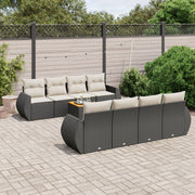Loungeset 9-delig poly rattan zwart met kussens