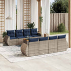 9-piece garden sofa set with cushions, grey poly rattan