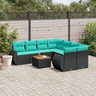 9-piece garden sofa set with cushions in black poly rattan