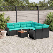 Tuinbankset 9-delig polyrotan zwart met acaciahout tafelblad