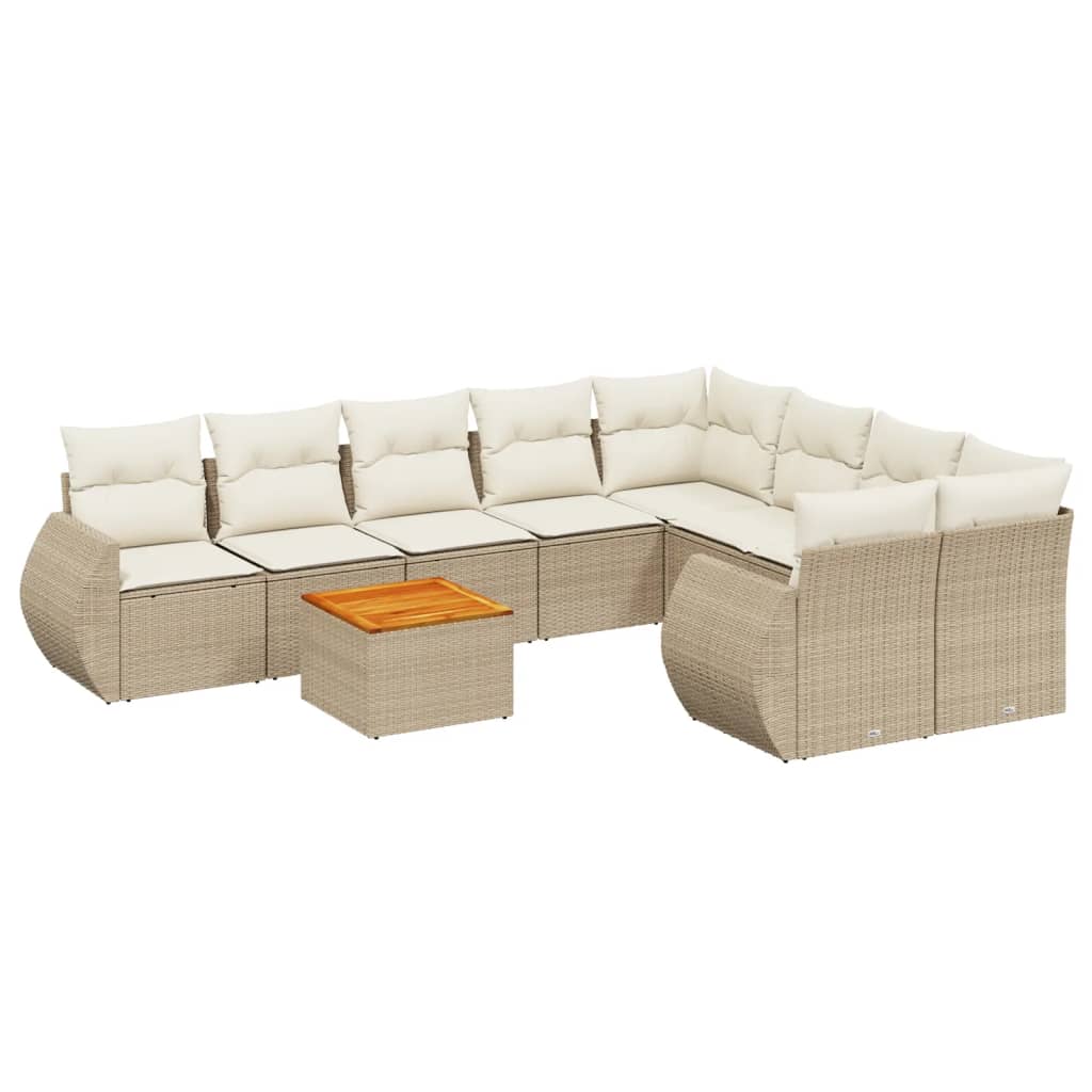 9-Delige Loungeset Met Kussens Poly Rattan Beige